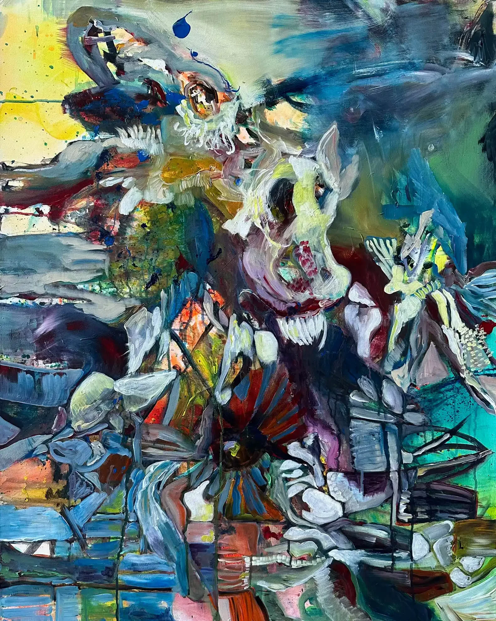 Abstrakte Malerei einer Landschaft, die an Kirchenfenster erinnert der Künstlerin Kerstin Am Ende