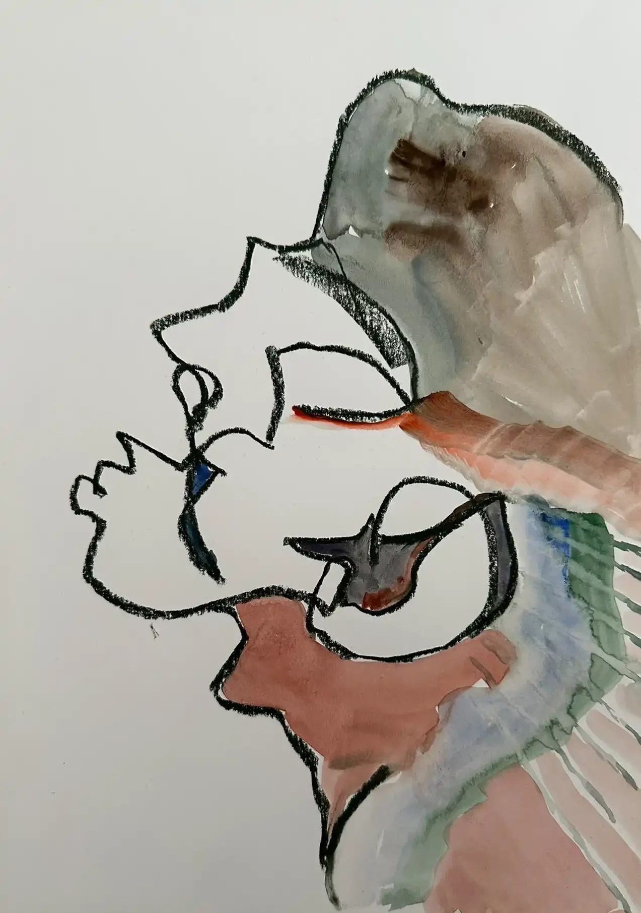 Abstraktes Portrait, Serie coloriert mit Aquarell, der Künstlerin Kerstin Am Ende