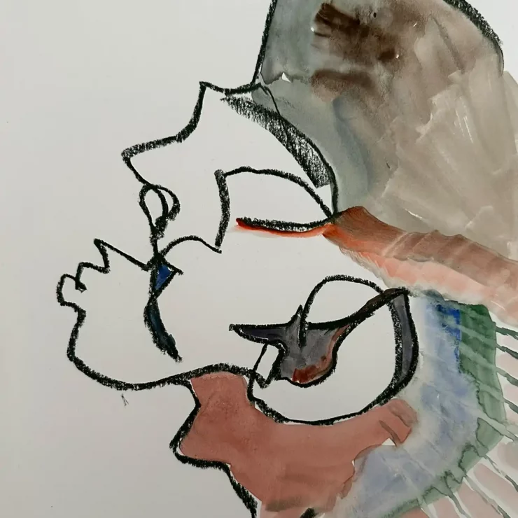 Abstraktes Portrait, Serie coloriert mit Aquarell, der Künstlerin Kerstin Am Ende