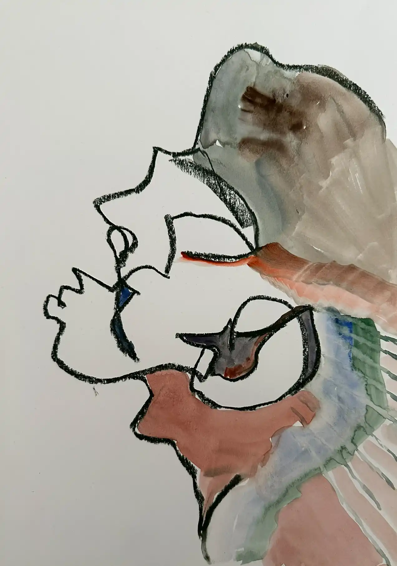 Abstraktes Portrait, Serie coloriert mit Aquarell, der Künstlerin Kerstin Am Ende