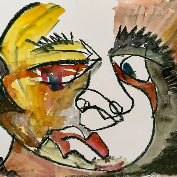 Abstraktes Portrait, Serie coloriert mit Aquarell, der Künstlerin Kerstin Am Ende