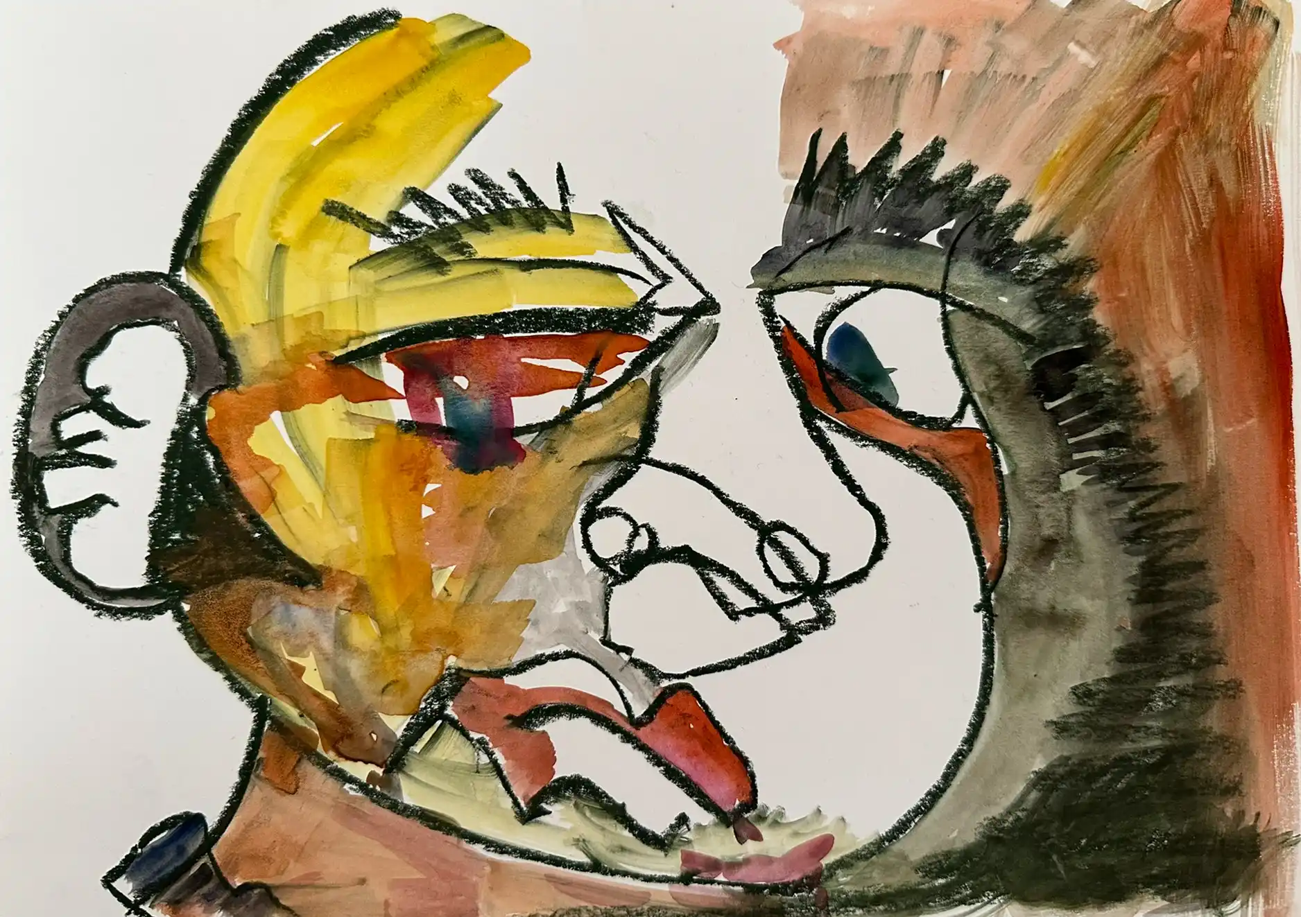 Abstraktes Portrait, Serie coloriert mit Aquarell, der Künstlerin Kerstin Am Ende