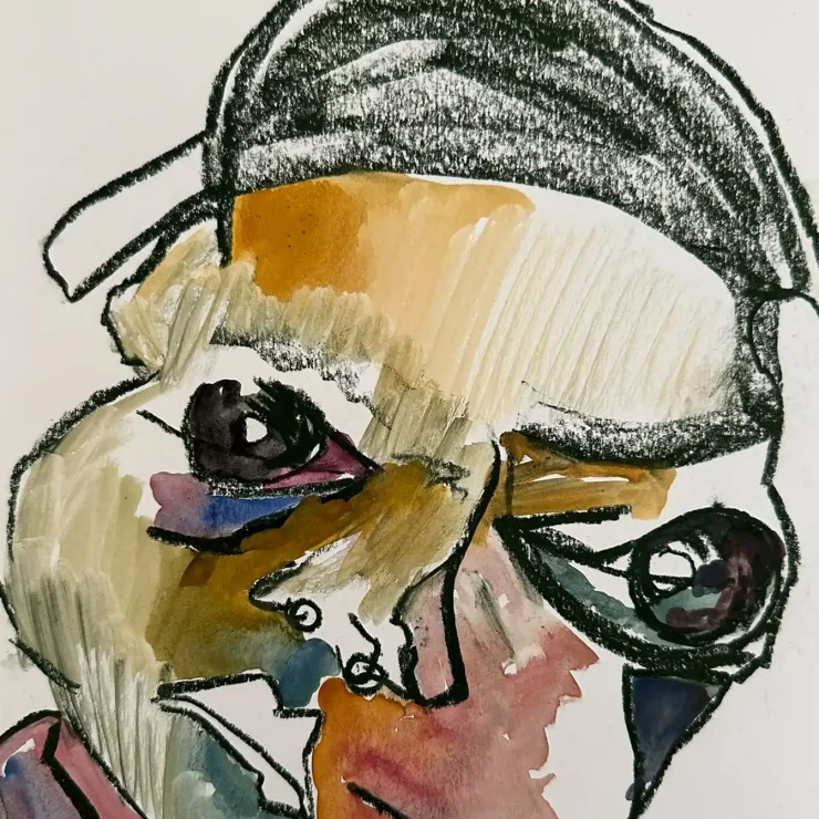 Abstraktes Portrait, Serie coloriert mit Aquarell, der Künstlerin Kerstin Am Ende