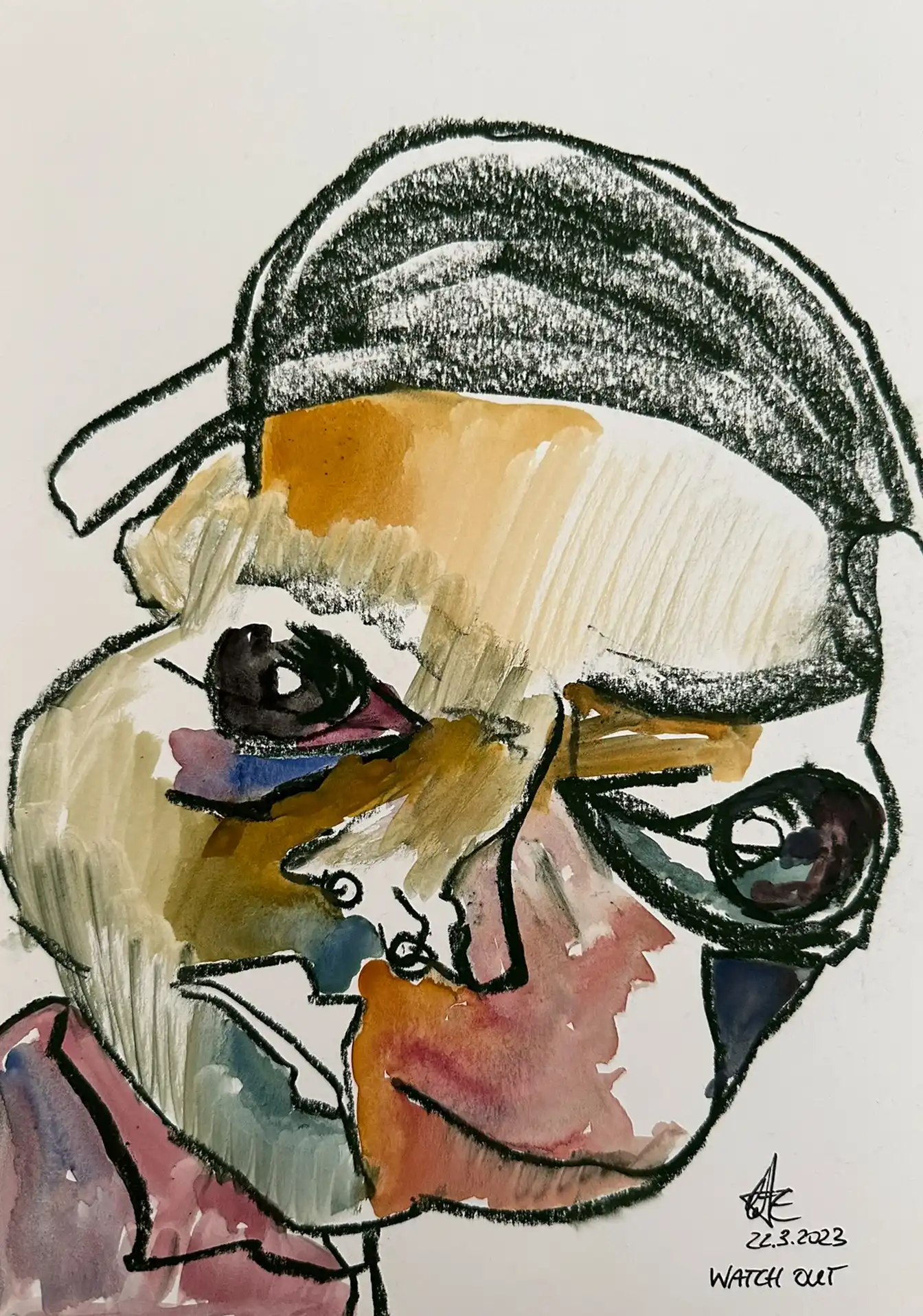 Abstraktes Portrait, Serie coloriert mit Aquarell, der Künstlerin Kerstin Am Ende