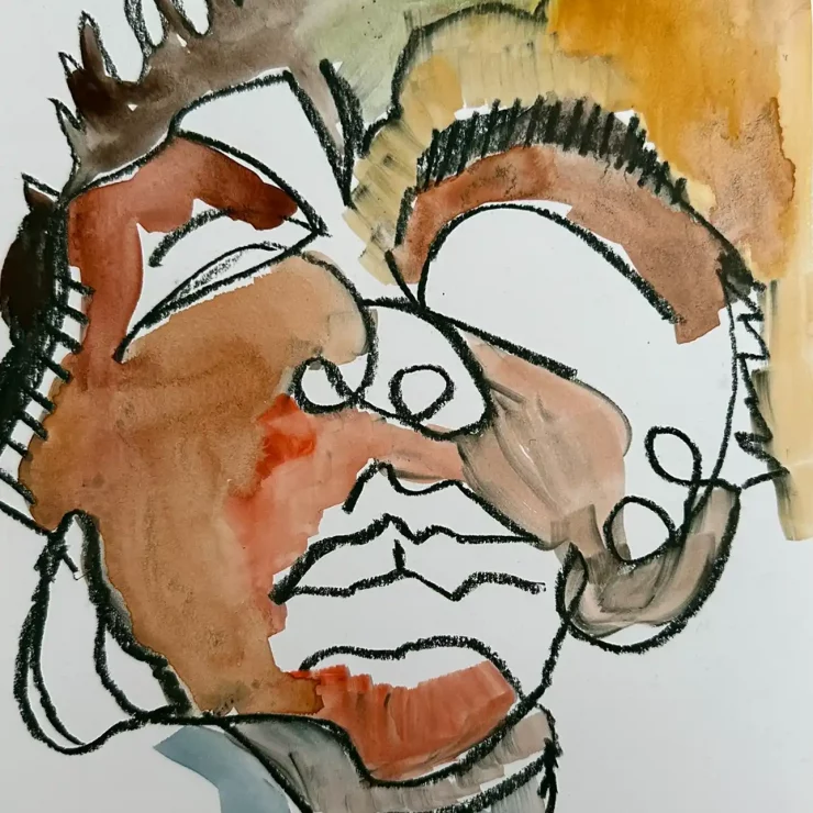 Abstraktes Portrait, Serie coloriert mit Aquarell, der Künstlerin Kerstin Am Ende