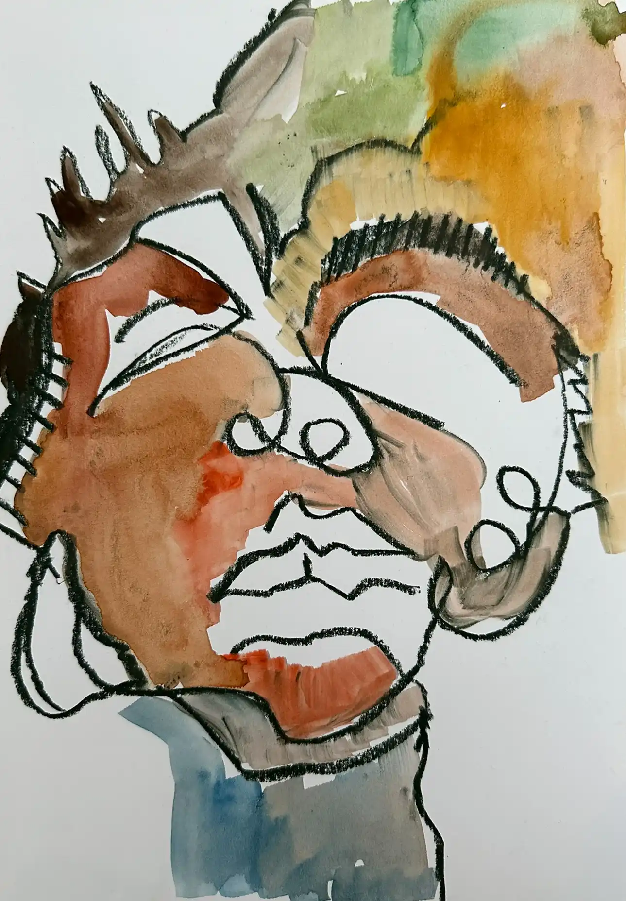 Abstraktes Portrait, Serie coloriert mit Aquarell, der Künstlerin Kerstin Am Ende