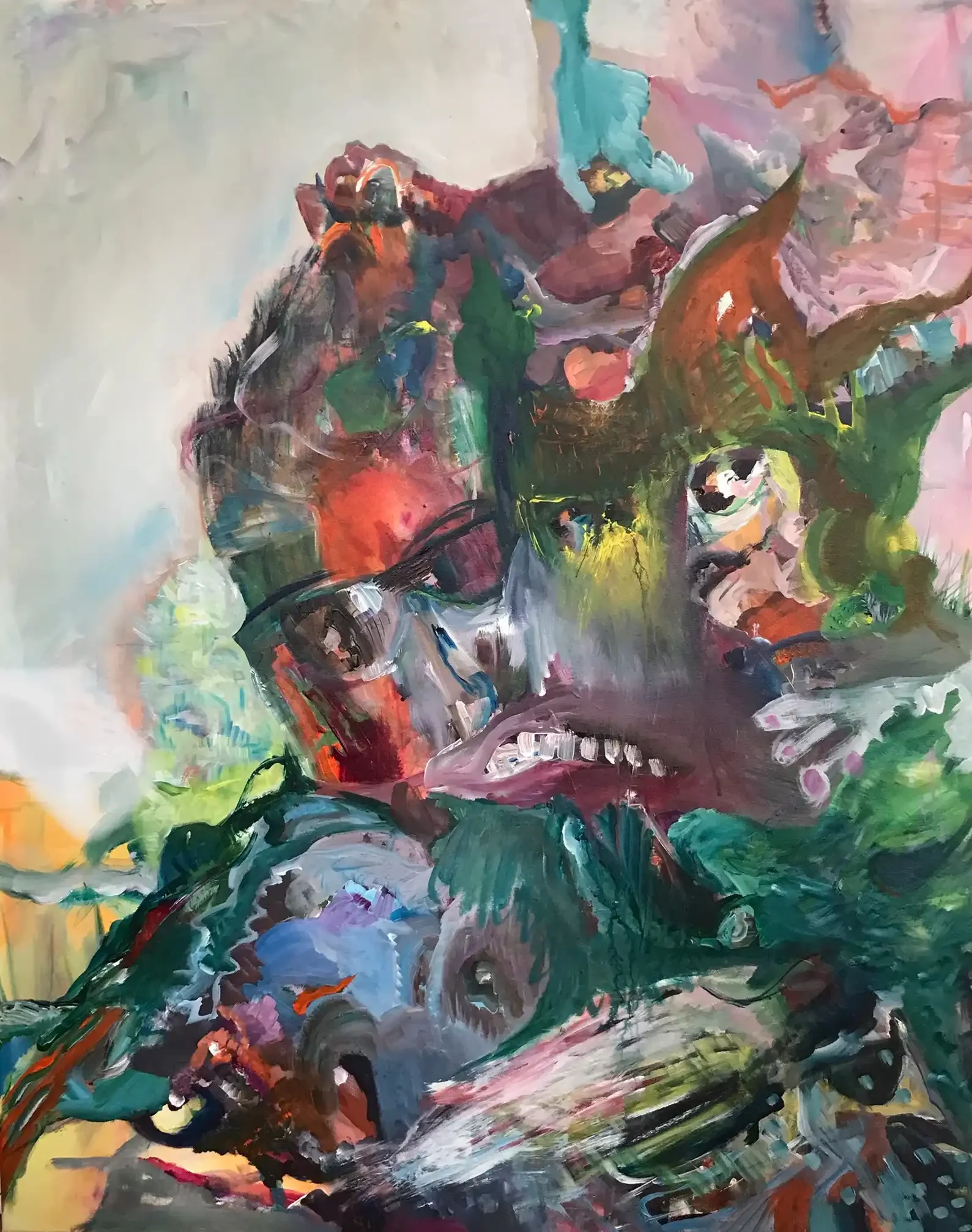 Abstraktes Doppelportrait, in dem rätselhafte Formen auftauchen der Künstlerin Kerstin Am Ende