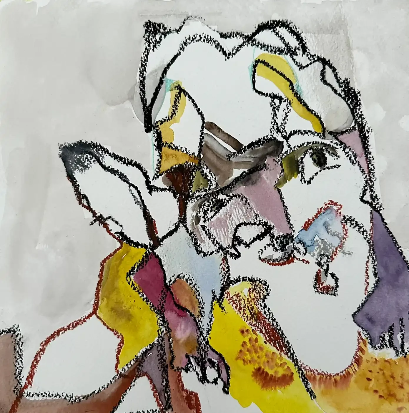 Abstrakte Zeichnung eines rätselhaften Tiers, Serie, coloriert mit Aquarell, der Künstlerin Kerstin Am Ende