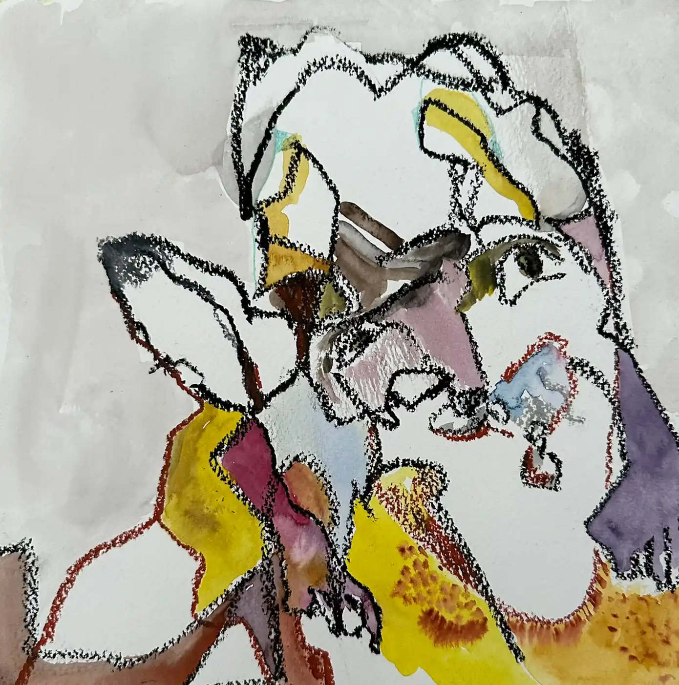 Abstrakte Zeichnung eines rätselhaften Tiers, Serie, coloriert mit Aquarell, der Künstlerin Kerstin Am Ende