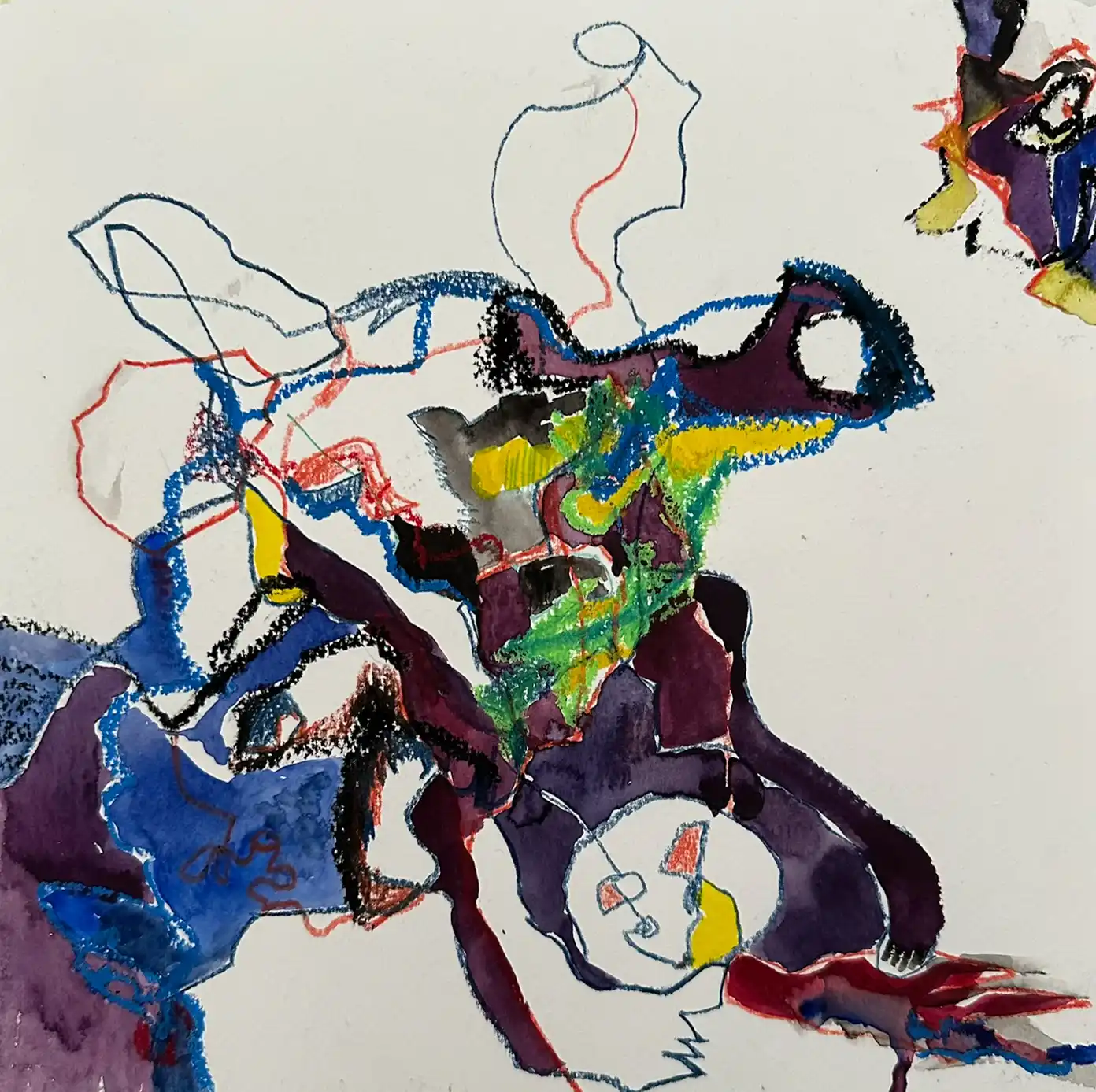 Abstrakte Zeichnung eines rätselhaften Tiers, Serie, coloriert mit Aquarell, der Künstlerin Kerstin Am Ende