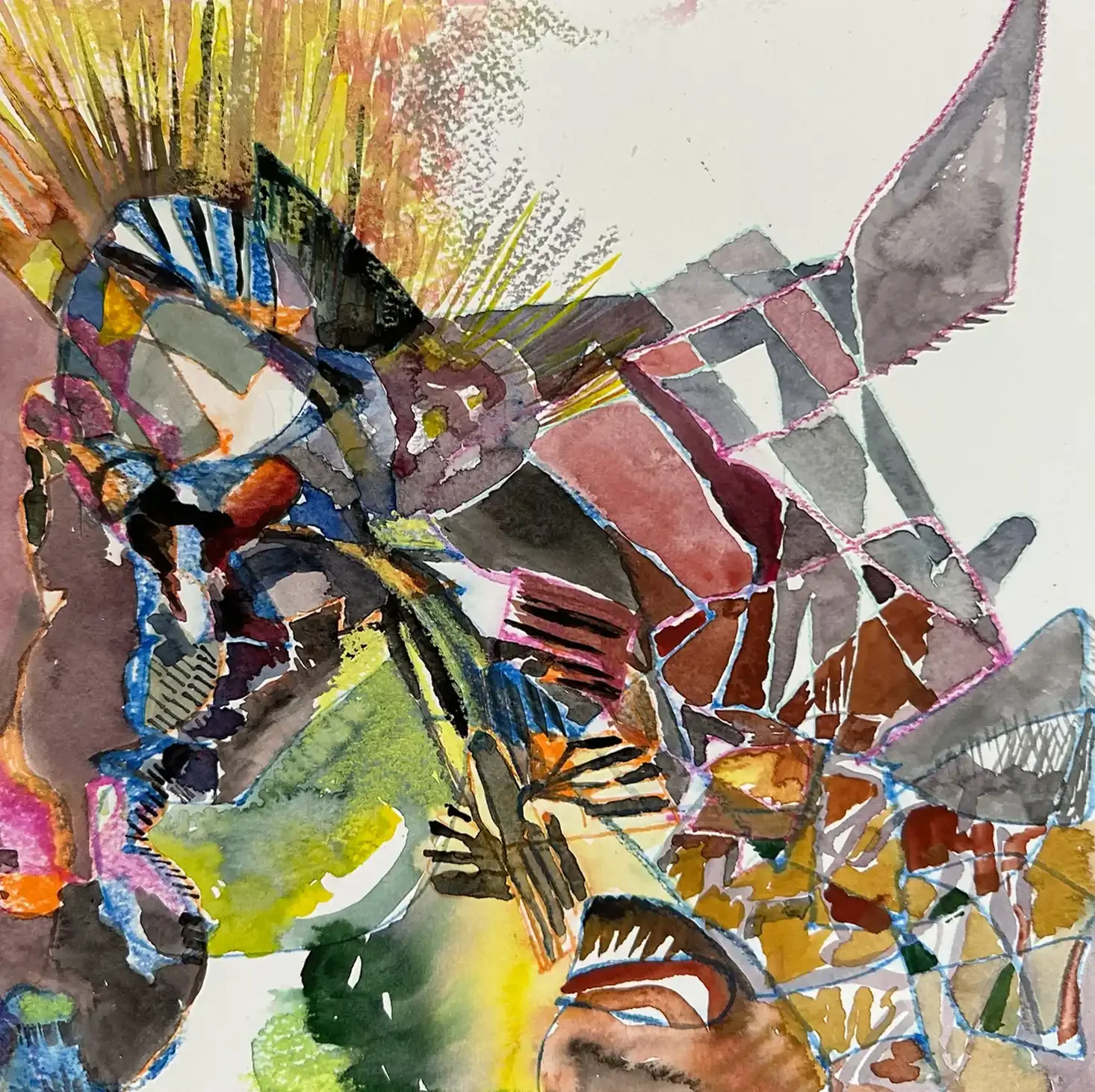 Abstrakte Zeichnung eines rätselhaften Tiers, Serie, coloriert mit Aquarell, der Künstlerin Kerstin Am Ende