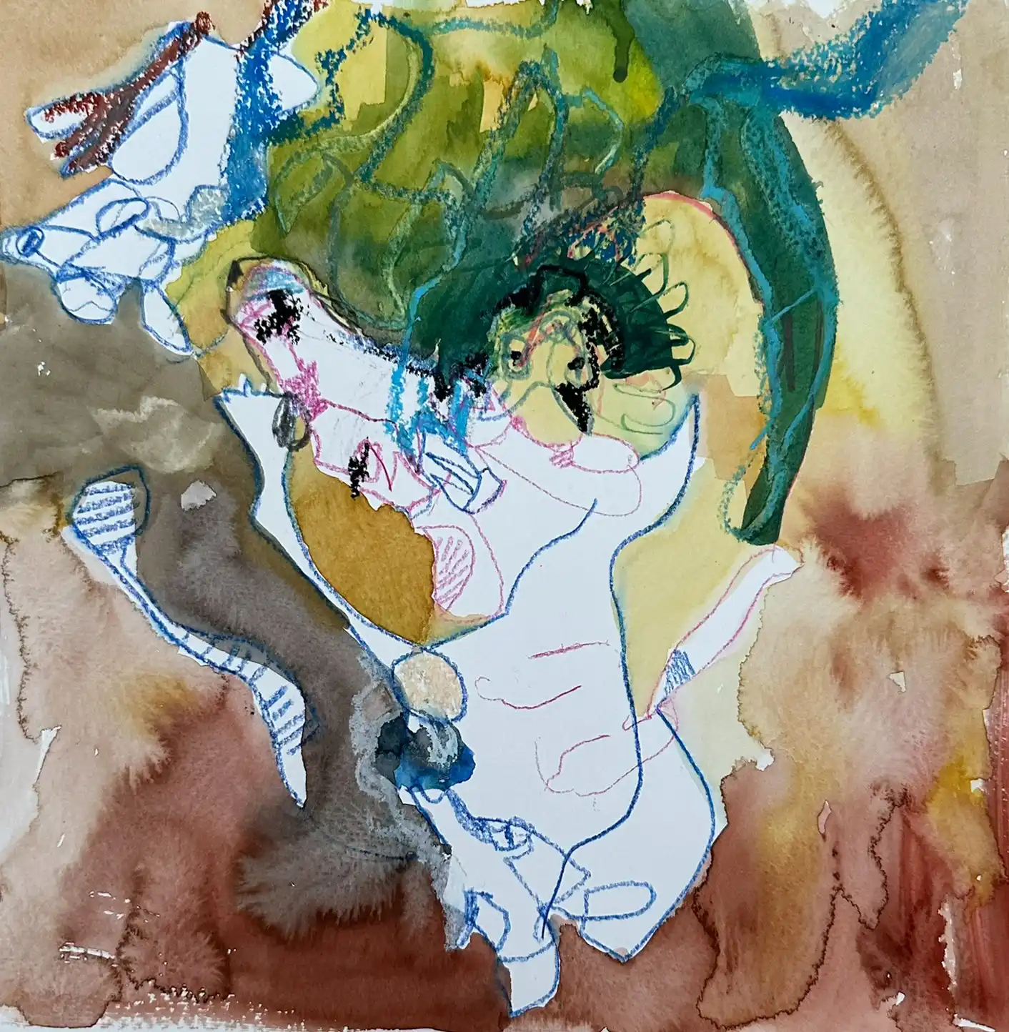 Abstrakte Zeichnung eines rätselhaften Tiers, Serie, coloriert mit Aquarell, der Künstlerin Kerstin Am Ende