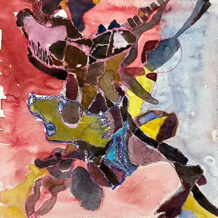 Abstrakte Zeichnung eines rätselhaften Tiers, Serie, coloriert mit Aquarell, der Künstlerin Kerstin Am Ende