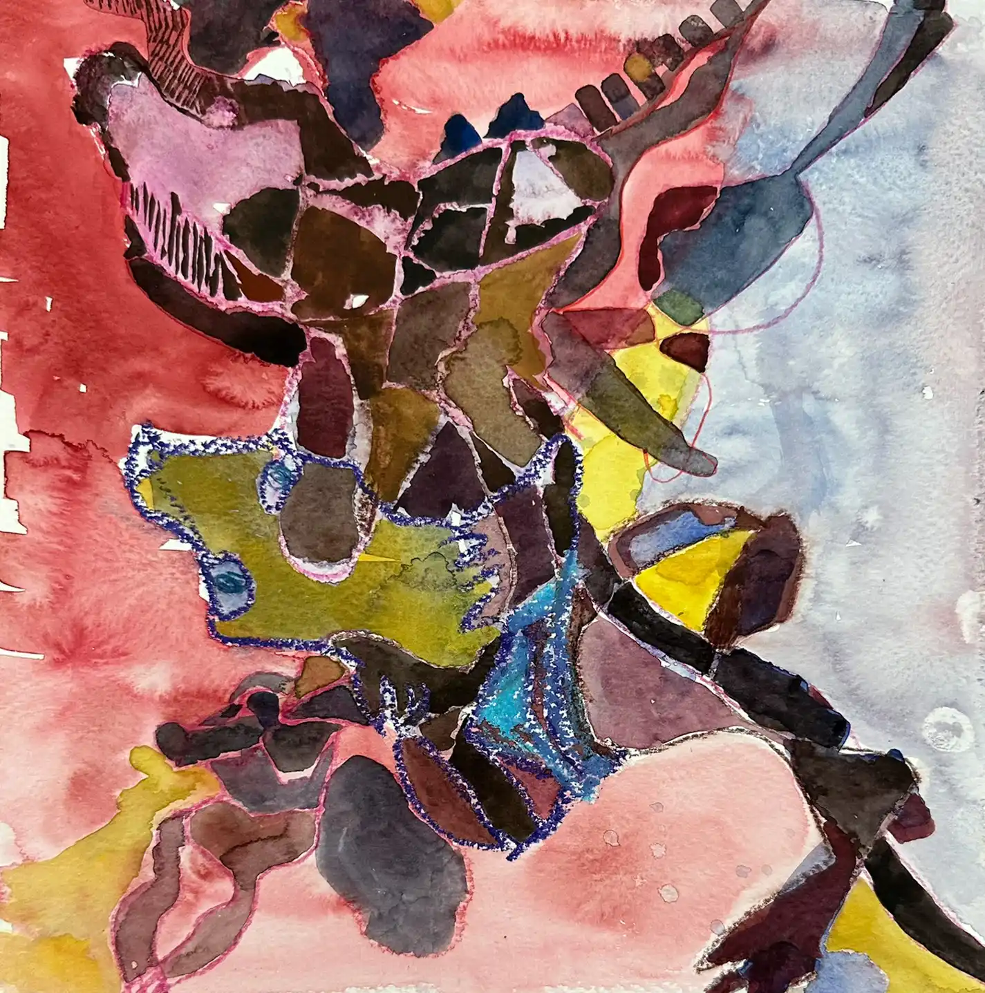 Abstrakte Zeichnung eines rätselhaften Tiers, Serie, coloriert mit Aquarell, der Künstlerin Kerstin Am Ende