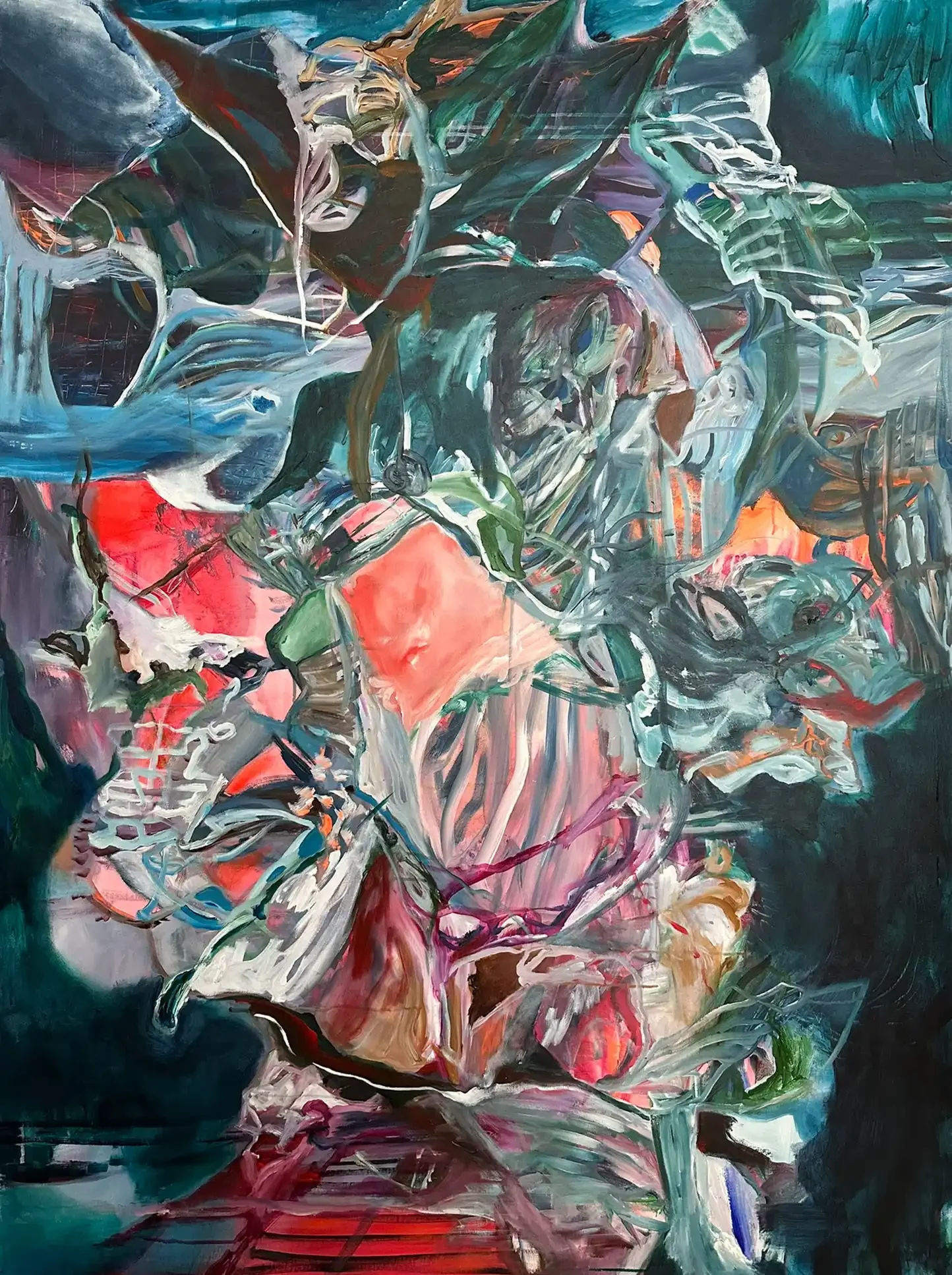 Abstrakte Malerei im Großformat, die sich mit dem Unterbewussten und dem Thema Wasser beschäftigt der Künstlerin Kerstin Am Ende